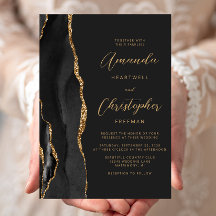 Moderne Black Gold Agate Script Hochzeit