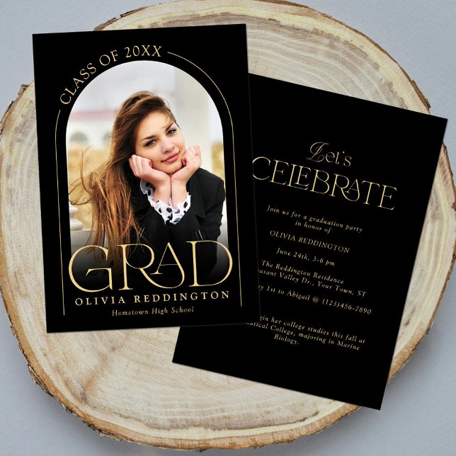 Moderne Black Gold Arch Foto Graduation Party Einladung (Von Creator hochgeladen)
