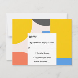 Moderne Black Gold Blue Orange Abstrakt Wedding RSVP Karte