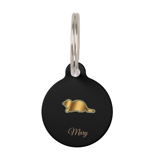 Moderne Black Gold Cat Haustiermarke (Vorderseite)
