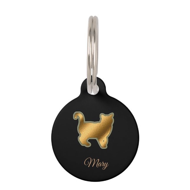 Moderne Black Gold Cat Haustiermarke (Vorderseite)