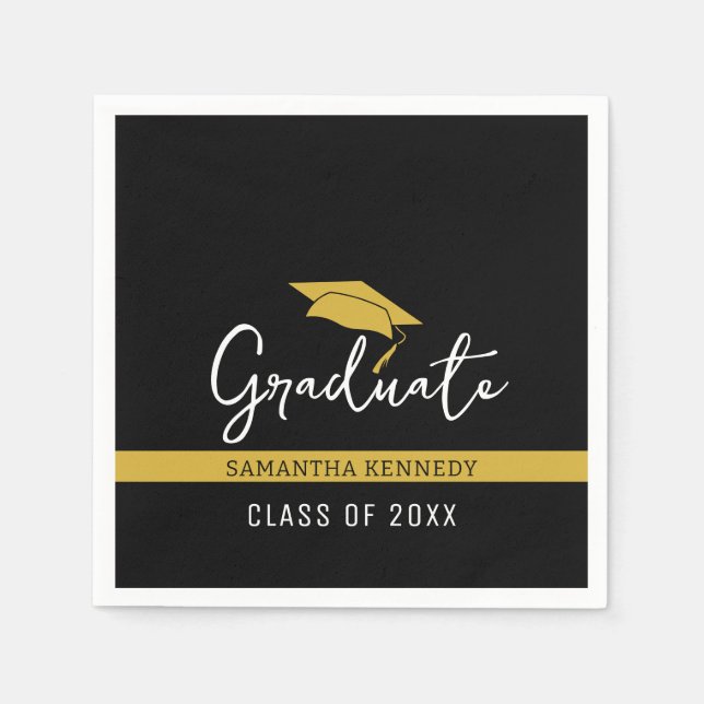 Moderne Black & Gold Class von 2025 Grad Cap Napki Serviette (Vorderseite)