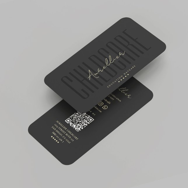 Moderne Black Gold Daycare-Kinderbetreuung Berufli Visitenkarte (Modern Childcare Black Gold Daycare Professional Business Card
)
