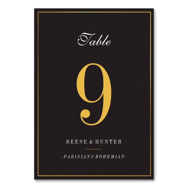 Moderne Black Gold Elegante Hochzeiten Tischnummer (Vorderseite)