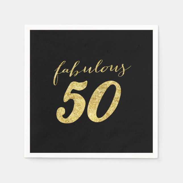 Moderne Black & Gold fabulous 50 Geburtstag Serviette (Vorderseite)