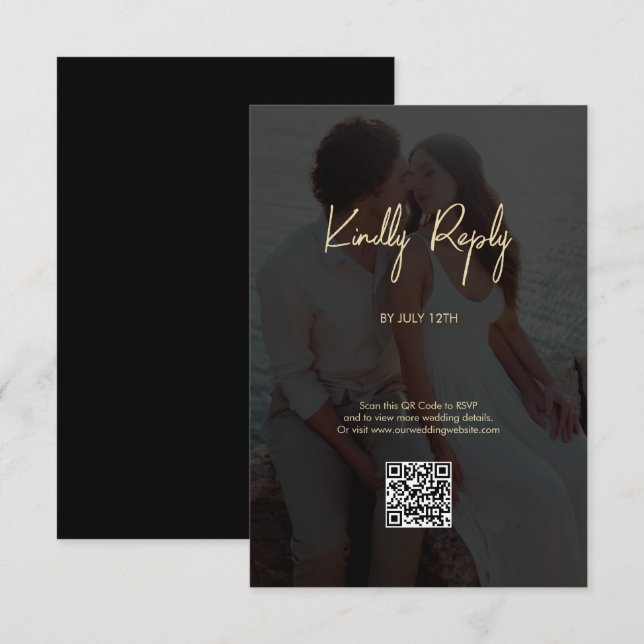 Moderne Black Gold Foto Overlay-Hochzeit Begleitkarte (Vorne/Hinten)