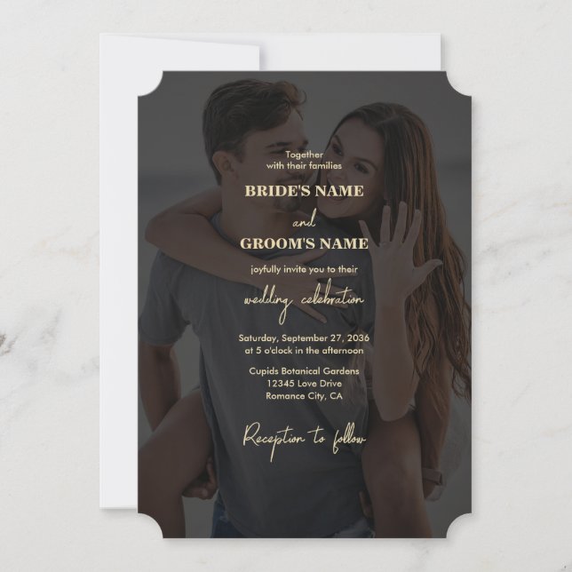 Moderne Black Gold Foto Overlay-Hochzeit Einladung (Vorderseite)