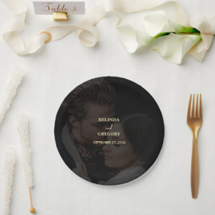 Moderne Black Gold Foto Overlay-Hochzeit Pappteller
