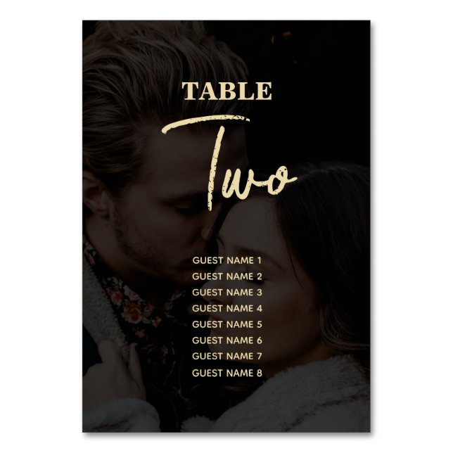 Moderne Black Gold Foto Overlay-Hochzeit Tischnummer (Vorderseite)