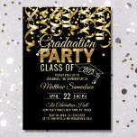 Moderne Black Gold Glitzer 2024 GRADUATION Party Einladung<br><div class="desc">Moderne Graduierung Einladungen in Gold und Schwarz Farbe. Streamer mit Imitaten Goldfolie Konfetti. Imitate Gold Glitzer Buchstaben und Graduierungspapier / Hut. Ideal für dieses angesagte Party. Die Rückseite der Karte hat die Klasse des Jahres mit Platz,  um den Schulnamen hinzuzufügen.</div>