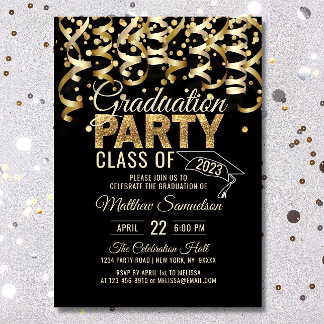 Moderne Black Gold Glitzer 2024 GRADUATION Party Einladung (Von Creator hochgeladen)