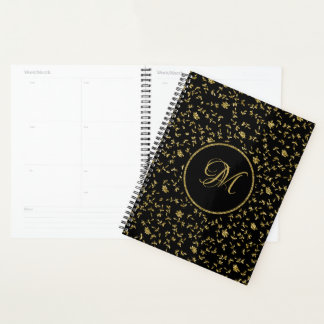 Moderne Black Gold Glitzer Girls Blume Planer