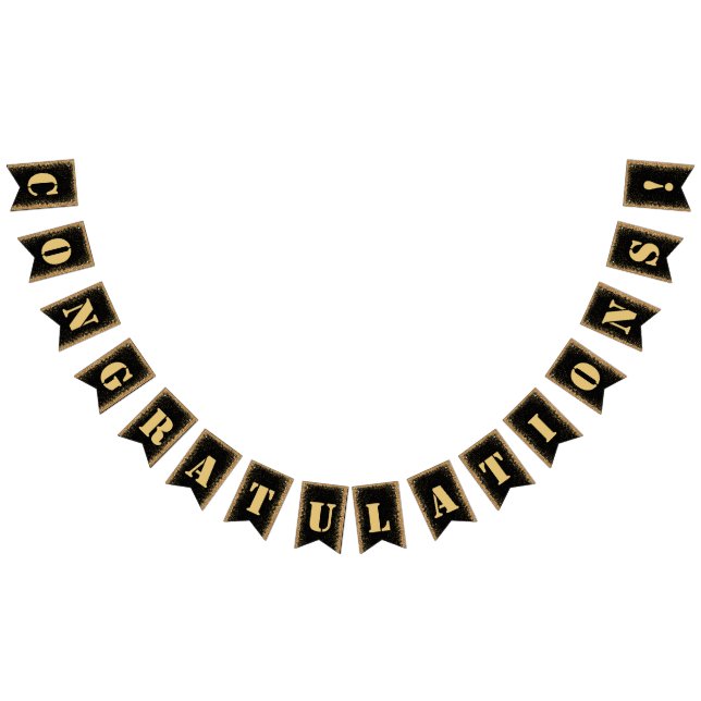 Moderne Black & Gold Glitzer Graduation Party Wimpelkette (Alle)
