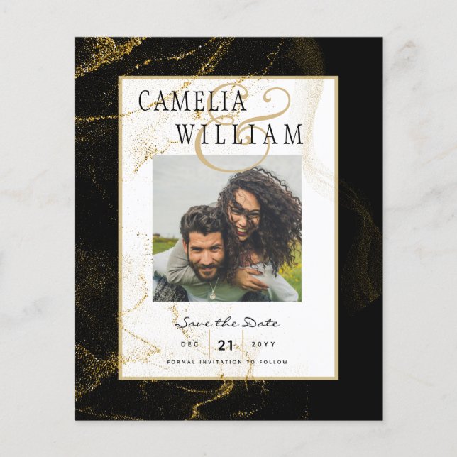 Moderne Black Gold Glitzer Hochzeit Flyer (Vorne)