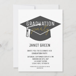 Moderne Black Gold Grad Cap Tassel Graduierungspar Einladung