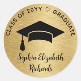 Moderne Black Gold Graduation Cap Class 2024 Runder Aufkleber