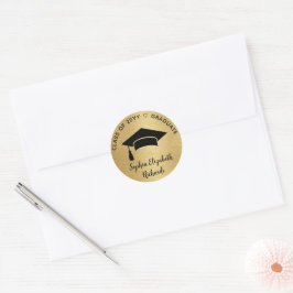Moderne Black Gold Graduation Cap Class 2024 Runder Aufkleber