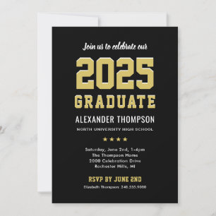 Moderne Black Gold Graduation Party 2023 Einladung