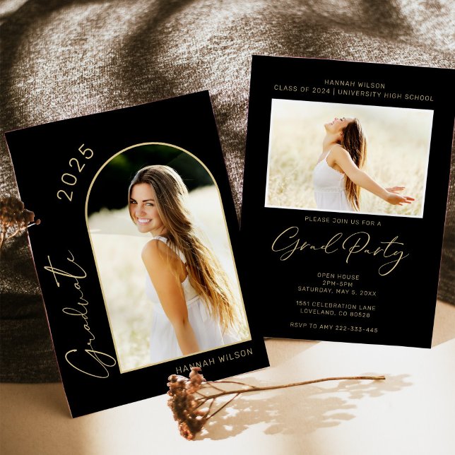 Moderne Black Gold Graduation Party Einladung (Von Creator hochgeladen)