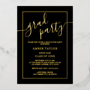 Moderne Black Gold Graduation Party Folieneinladung