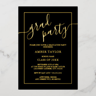 Moderne Black Gold Graduation Party Folieneinladung