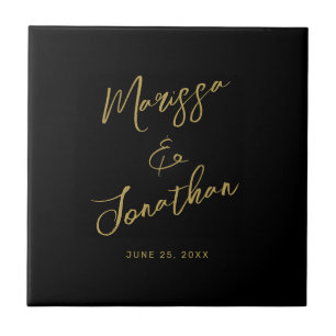 Moderne Black Gold Hand Letter Script Wedding Fliese