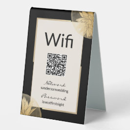 Moderne Black Gold-Hochzeit Wifi Details QR Code Tischaufsteller