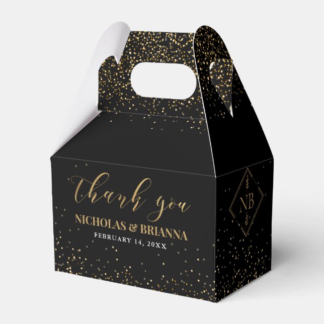 Moderne Black Gold Monogram Elegante Hochzeit Geschenkschachtel (Vorderseite)