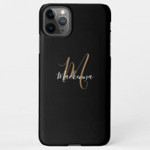 Moderne Black Gold Monogram Girl Script Name Chic 