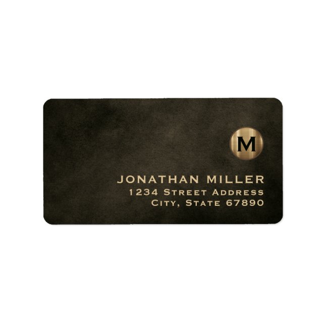 Moderne Black Gold Monogram Rücksendeadresse Adressaufkleber (Vorne)