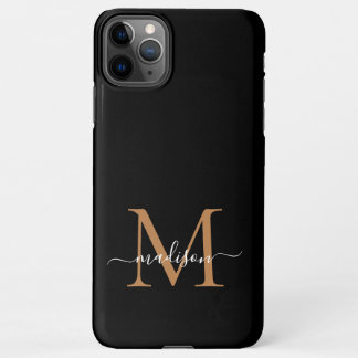 Moderne Black Gold Monogram Script Name iPhone Fal iPhone 11Pro Max Hülle