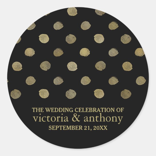 Moderne Black & Gold Polka Dots Gastgeschenk Hochz Runder Aufkleber (Vorderseite)