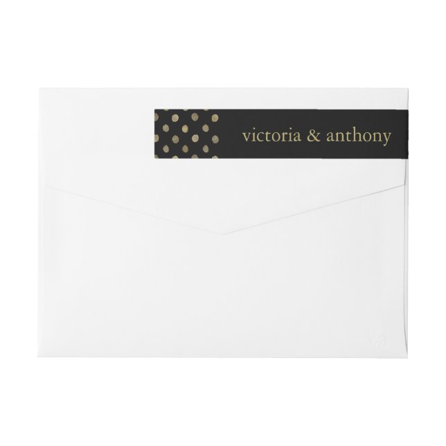Moderne Black & Gold Polka Dots Hochzeit (Rückseite)