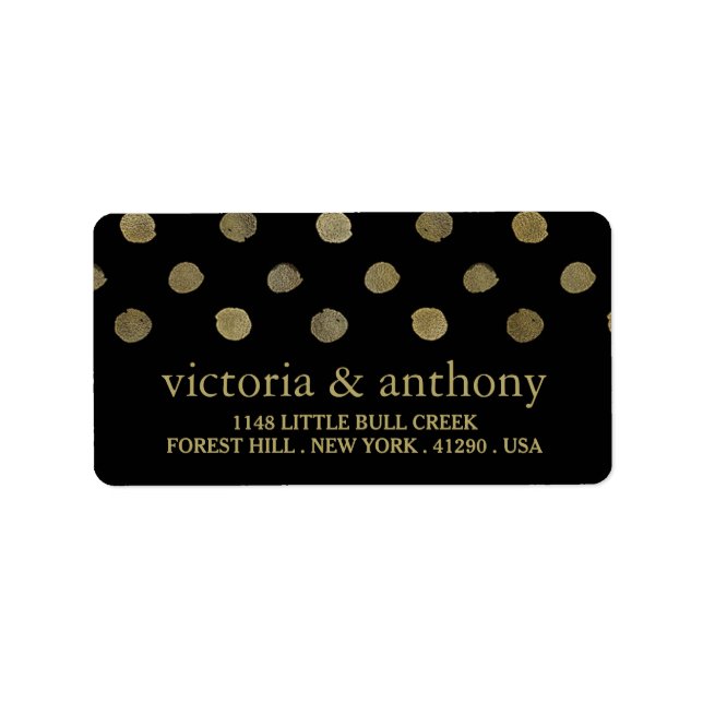 Moderne Black & Gold Polka Dots Hochzeit Adressaufkleber (Vorne)