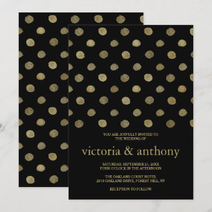 Moderne Black & Gold Polka Dots Hochzeit Einladung