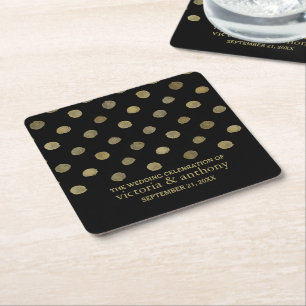 Moderne Black & Gold Polka Dots Hochzeit Rechteckiger Pappuntersetzer