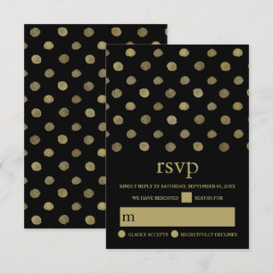 Moderne Black & Gold Polka Dots Hochzeit RSVP Karte