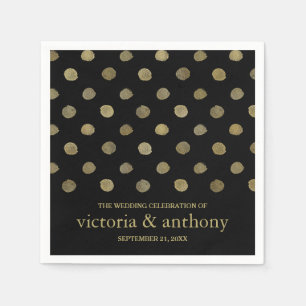 Moderne Black & Gold Polka Dots Hochzeit Serviette