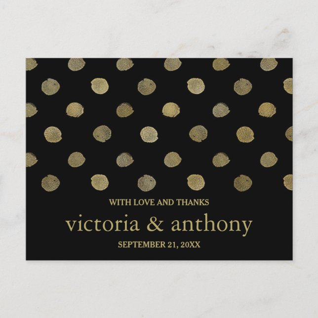 Moderne Black & Gold Polka Dots Hochzeit Vielen Da Postkarte (Vorderseite)