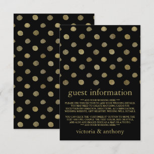 Moderne Black & Gold Polka Dots Hochzeitsdetails Begleitkarte