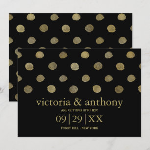 Moderne Black & Gold Polka Dots Save the Date