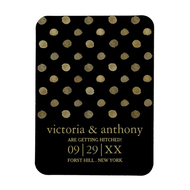 Moderne Black & Gold Polka Dots Save the Date Magnet (Vertikal)