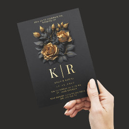 Moderne Black Gold Rose Gothic Wedding Folieneinladung