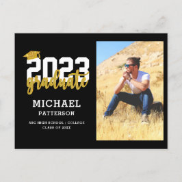 Moderne Black Gold Script Foto Graduation Party Einladungspostkarte
