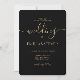 Moderne Black Gold Script Foto Initials Wedding Einladung