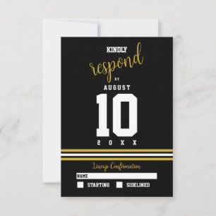 Moderne Black Gold Sporty Wedding RSVP Karte
