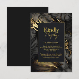 Moderne Black Gold Tropical Blätter Wedding RSVP Karte