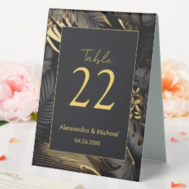 Moderne Black Gold Tropical Wedding Tischaufsteller