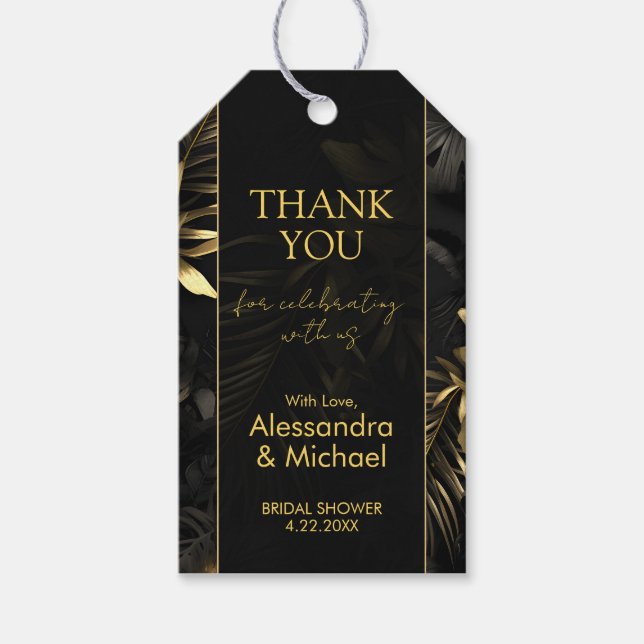 Moderne Black Gold Tropical Wedding Vielen Dank Geschenkanhänger (Vorderseite)