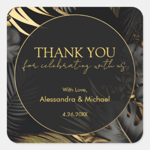 Moderne Black Gold Tropical Wedding Vielen Dank Quadratischer Aufkleber